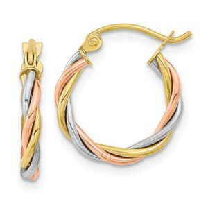10K Tri-Color Gold Petite Hoop Earrings – 2.5 MM by 14 MM