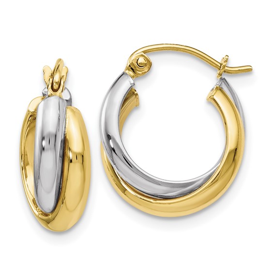 10K Two-Tone White and Yellow Gold Polished Hinged Hoop Earrings