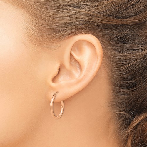 10K Rose Gold Hoop Earrings – 2 MM by 20 MM