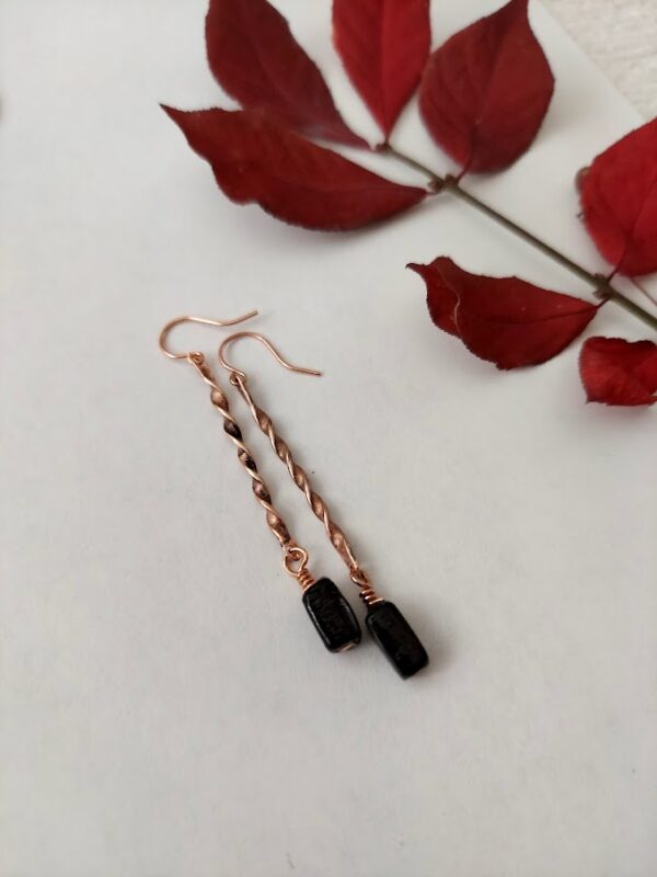Upcycled Copper and Black Bead Earrings