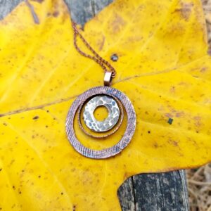 Handcrafted Hammered Copper Triple Circle Pendent Necklace