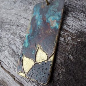 Upcycled Brass Sunflower Pendant Necklace With Blue Patina