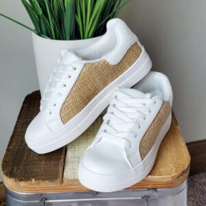 White Brown Tiki Sneaker Shoe • 7.5