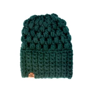Crochet Puff Stitch Slouch Hat | Dark Green