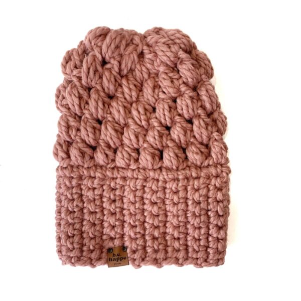 Crochet Puff Stitch Slouch Hat | Dusty Pink