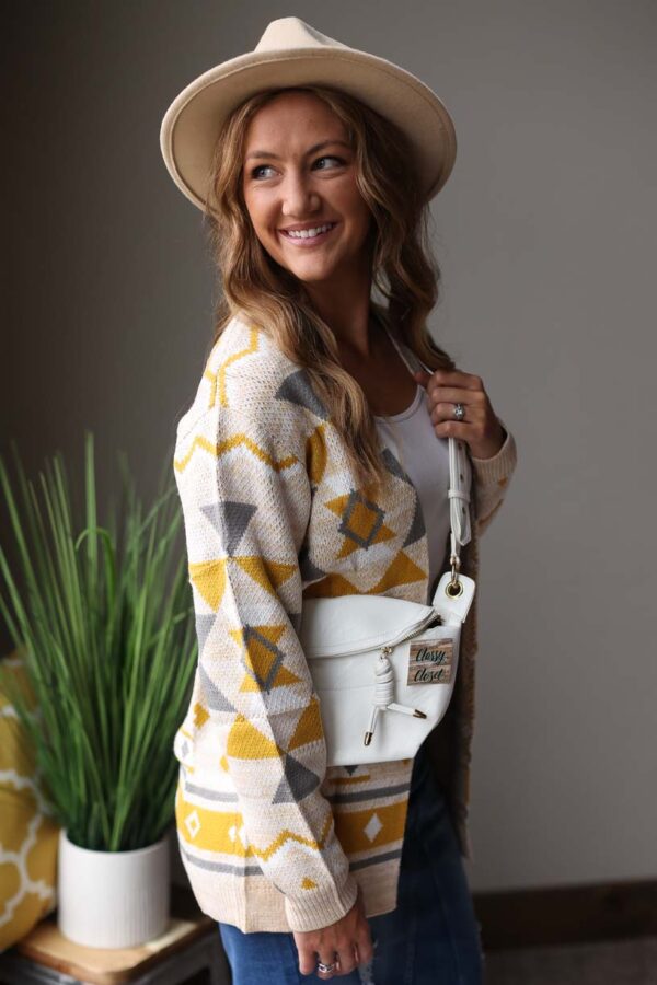 Mustard Gray Ivory Geometric Open Front  • M or 2XL PLUS