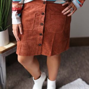 Camel Button Front Corduroy Skirt