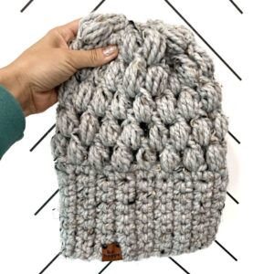 Crochet Puff Stitch Slouch Hat | Marble Grey