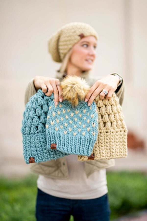 Happe Hearts Knit Pom Hat | Succulent + Peanut