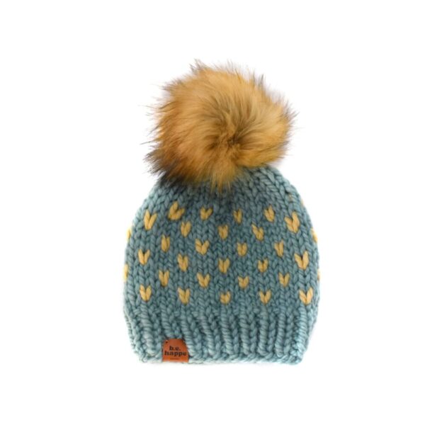 Happe Hearts Knit Pom Hat | Succulent + Peanut