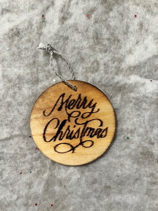 Merry Christmas Wood Burned Ornament  Item #3942