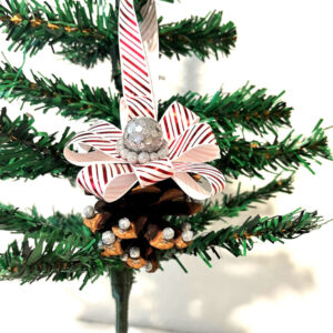 Pinecone Ornament with Red Striped Bow  Item #3955