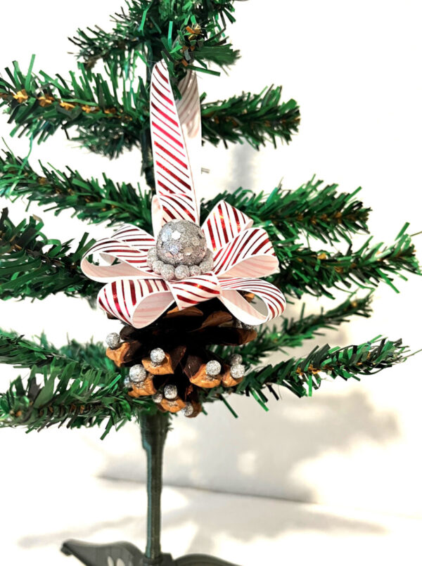 Pinecone Ornament with Red Striped Bow  Item #3955