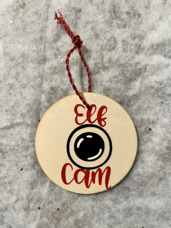 Elf Cam Wood Ornament  Item #3934
