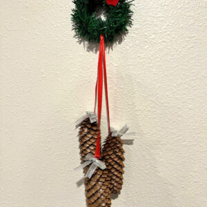 Christmas Door Hanger with Pinecones & Red Ribbon  Item #3963