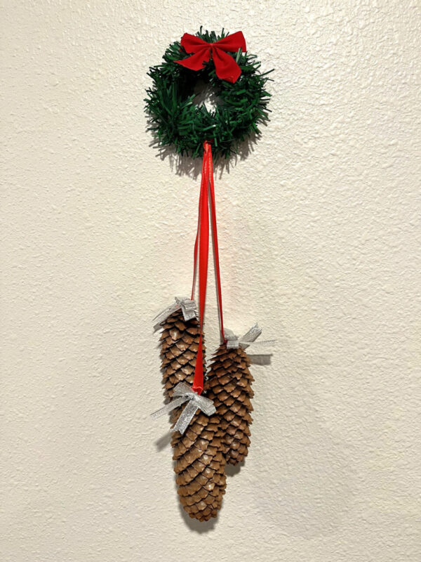 Christmas Door Hanger with Pinecones & Red Ribbon  Item #3963
