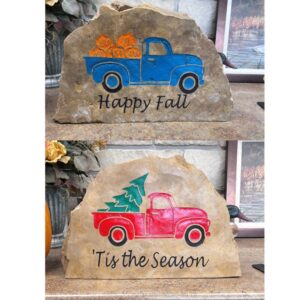Happy Fall and Tis The Season Engraved Stone