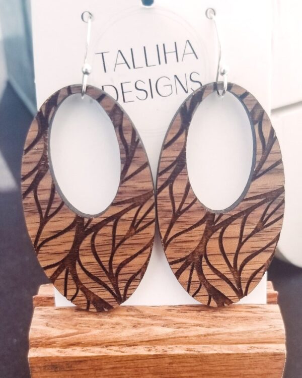 Wood Engraved Oval Dangles