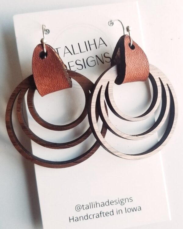 Walnut and Leather Triple Hoops