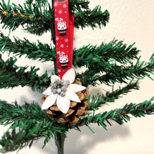 Pinecone Ornament- White Poinsettia  Item #3952