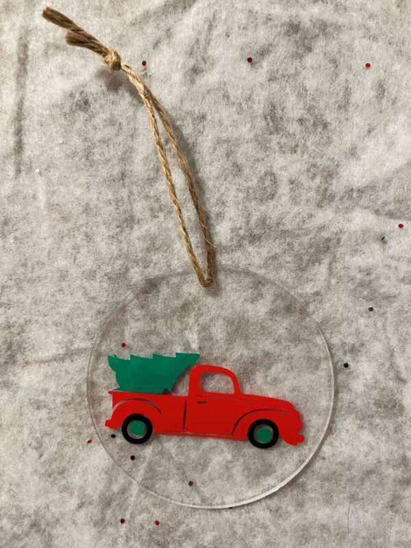 Truck and Christmas Tree Acrylic Ornament   Item #3924