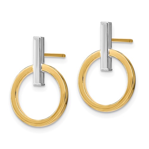 14k Two-Tone Gold Polished Post With Circle Dangle Earrings