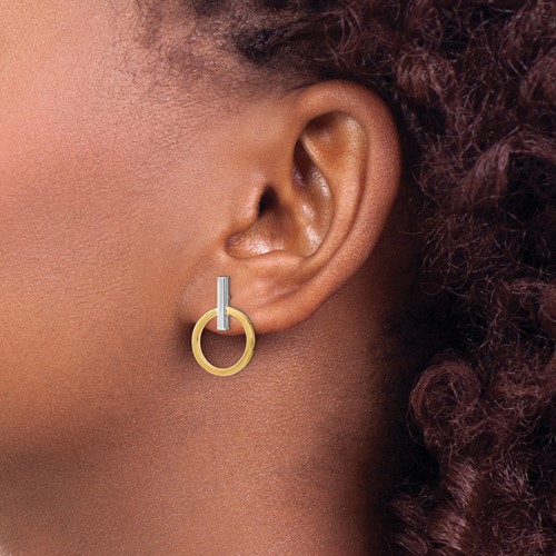 14k Two-Tone Gold Polished Post With Circle Dangle Earrings