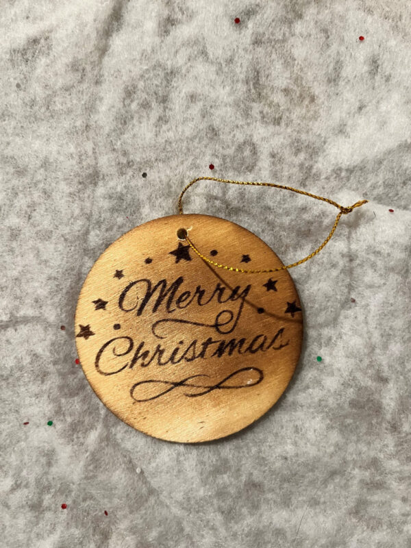 Merry Christmas Wood Burned Ornament  Item #3943