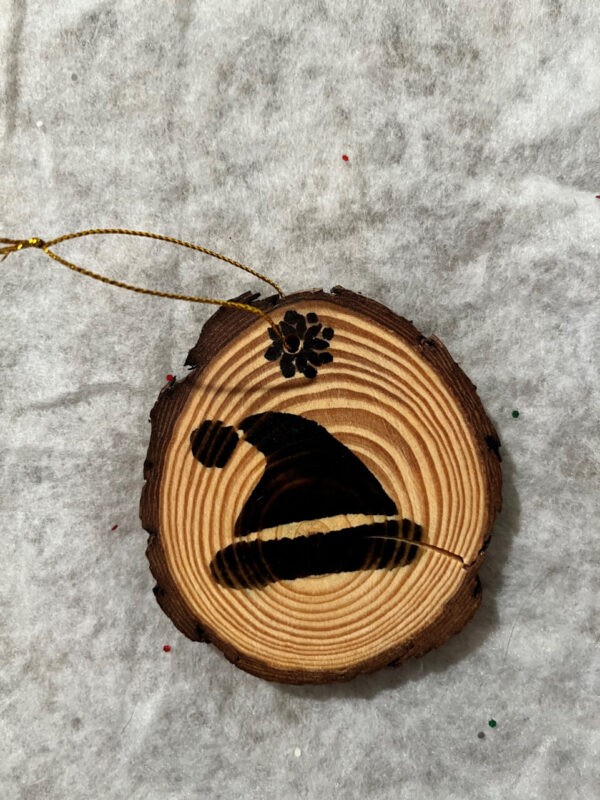 Santa Hat Wood Burned Ornament  Item #3941