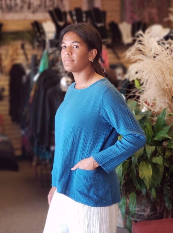 Long Sleeve Cotton Top Teal