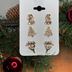 Gold Christmas Stud Earrings Set