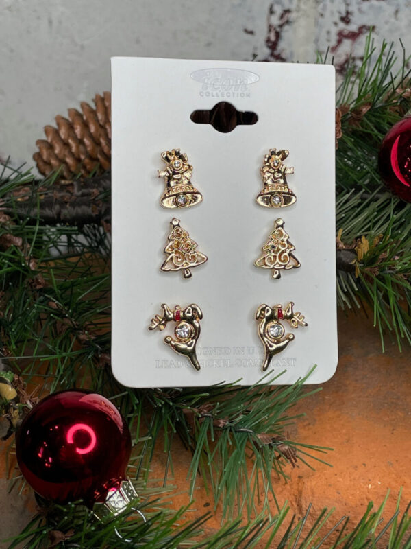 Gold Christmas Stud Earrings Set