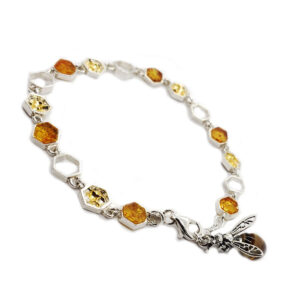 Honey Bee Bracelet –Baltic Amber and Sterling Silver With 14K Gold plated Accents