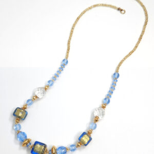 Murano Glass Necklace Made With Unique Blue Art Glass Cube Beads