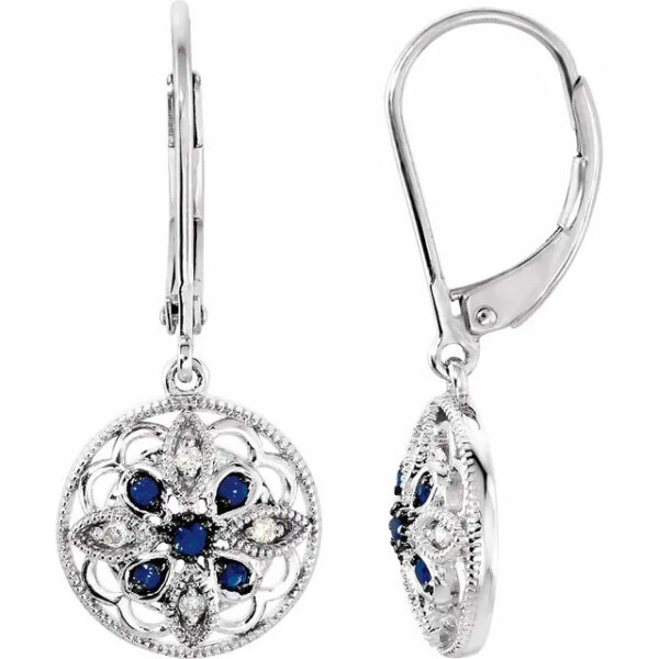 Diamond, Sapphire, and sSterling Silver Filigree Circle Earrings