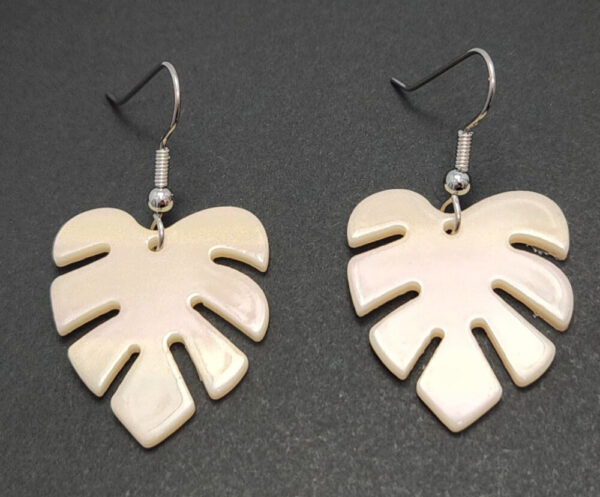 Monstera Leaf Earrings – Cream Colored Resin Leaf With Stainless Steel Ear Wires