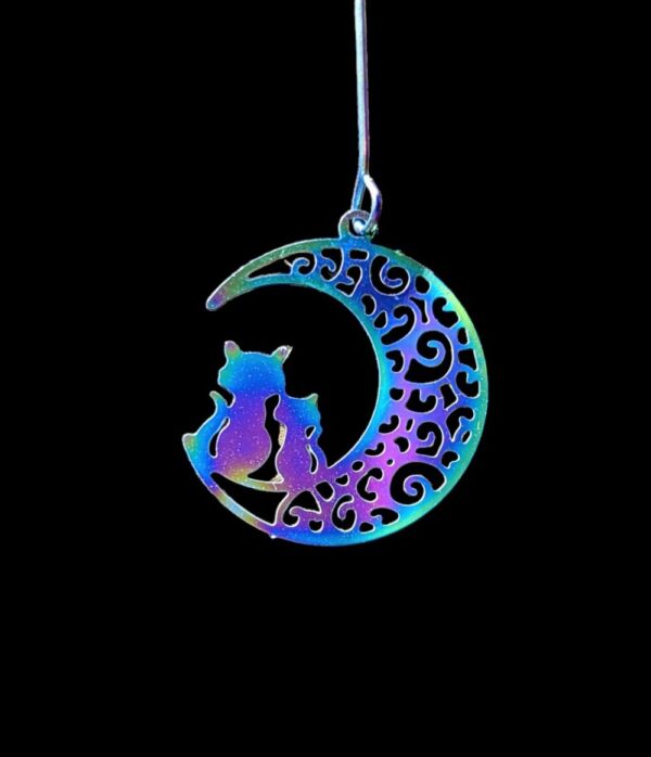 Crescent Moon with Cats Iridescent Earrings