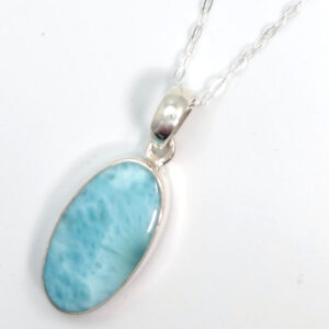 Light Blue Larimar Gemstone Oval Pendant
