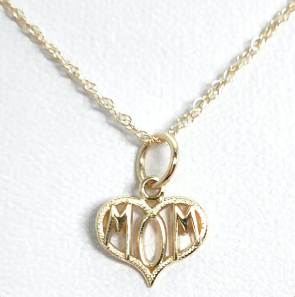 Mom Heart Charm Necklace in 10K yellow gold
