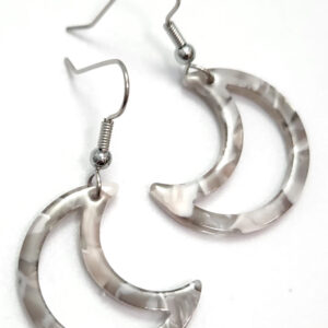 Crescent Moon Earrings – Tan and White Resin With Stainless Steel