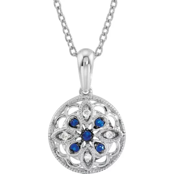 Diamond, Sapphire, and Sterling Silver Filigree Circle Necklace