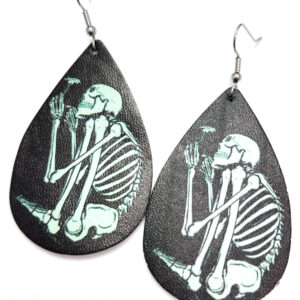 Skeleton with Flower Earrings on Stainless Steel Ear-Wires