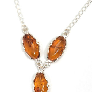 Baltic Amber and Sterling Silver Three Stone Necklace