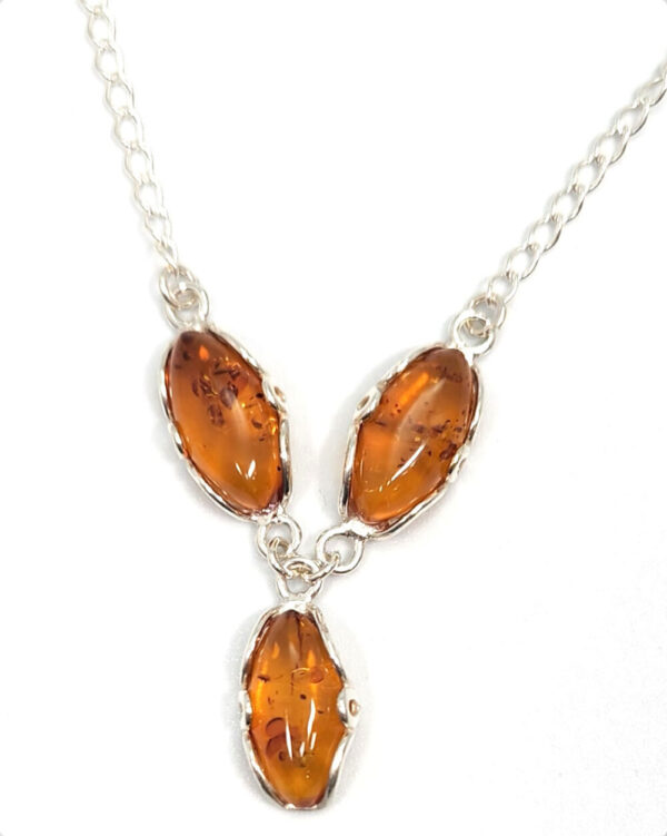 Baltic Amber and Sterling Silver Three Stone Necklace