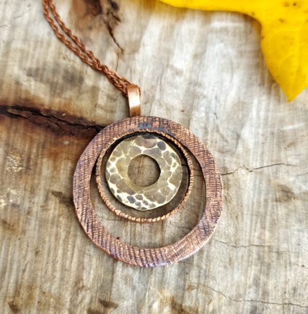 Handcrafted Hammered Copper Triple Circle Pendent Necklace