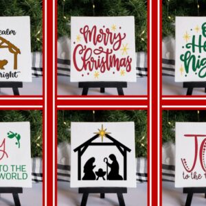 Christmas Mini Canvas Signs – 6 Designs – Easel Optional Set 4