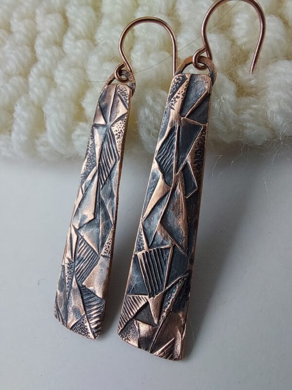 Geometric Embossed Copper Earrings