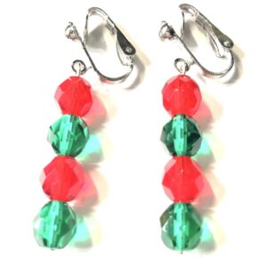 Handmade Red & Green Christmas Clip On Earrings