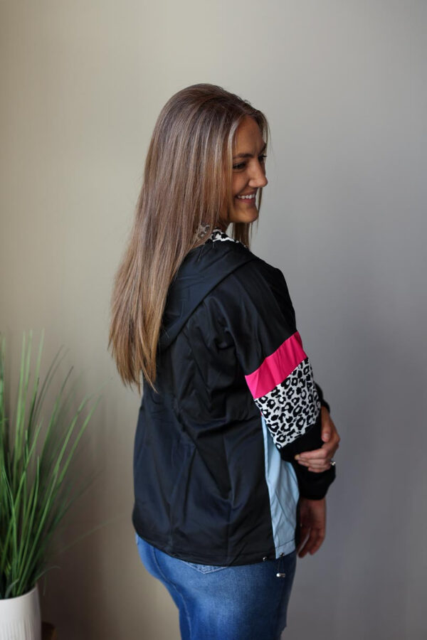 Black Leopard Pink Colorblock Hooded Jacket • S