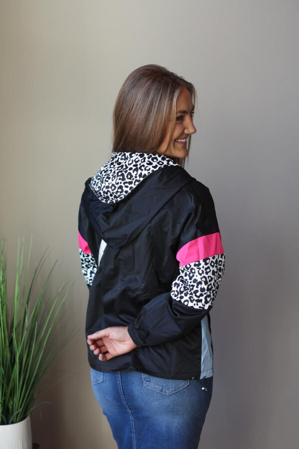 Black Leopard Pink Colorblock Hooded Jacket • S